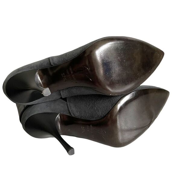 GIUSEPPE ZANOTTI Suede Leather Pointy Toe High Heel Ankle Boots Grey Black 37.5 - Picture 10 of 11